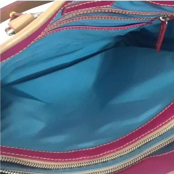 Dooney & Bourke Black Patent Leather and Tan Leather trim tote. Medium to Large. - Picture 4 of 8